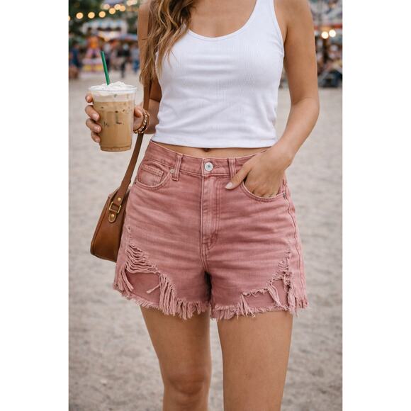 American Eagle Pants - American Eagle Mom Shorts Womens Pink Highest Rise High Waisted Denim Shorts 6